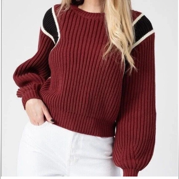 Frame Rib Cropped Ballon Sleeve Sweater Size S - Picture 8 of 15